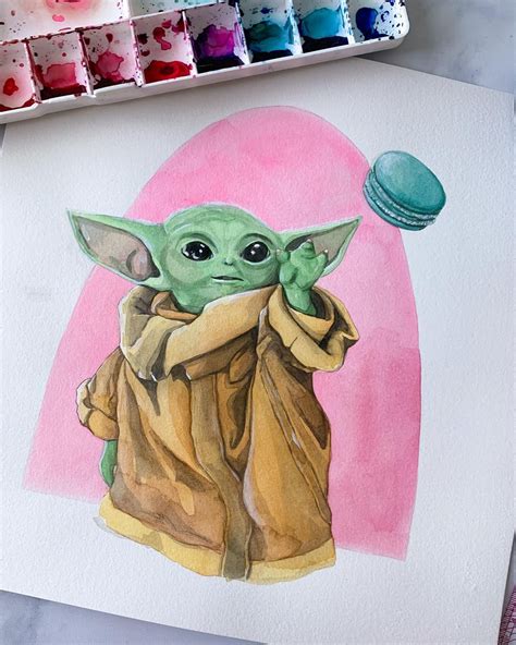 Baby Yoda Art Print X Watercolour Painting Star Wars Fan Art Mandalorian The Daily Low Price