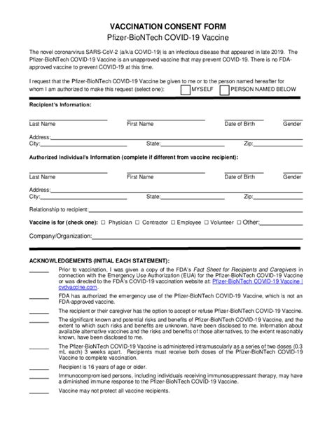 Pfizer Biontech Consent Form Fill Out And Sign Printable Pdf Template