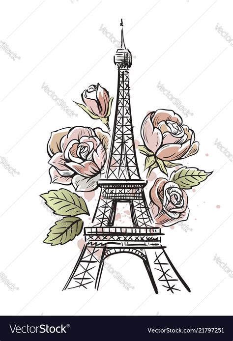 Eiffel Tower And Roses Royalty Free Vector Image
