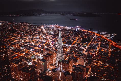 Wallpaper Night City Aerial View Buildings Architecture Lights