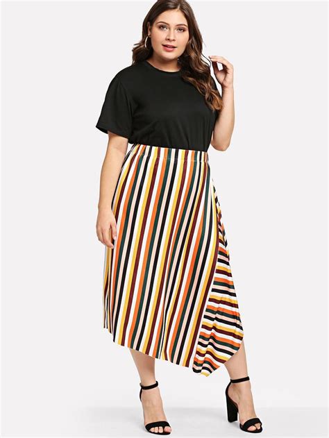 striped asymmetrical skirtfor women romwe asymmetrical skirt striped skirts