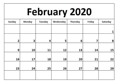 Printable Blank Calendar February 2020 February Calendar Calendar