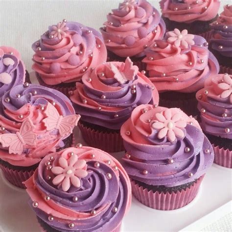 Chocolate Cupcakes With Pink And Purple Buttercream Icing Cupcake