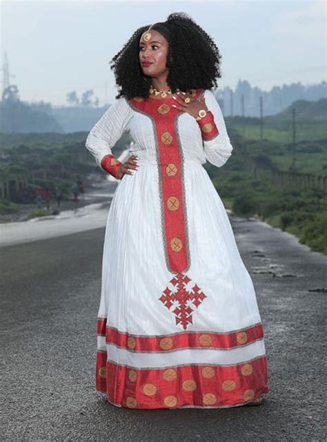 Red X New Ye Habesha Kemis Ethiopian Eritrean Dresses