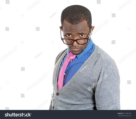 Closeup Portrait Of Handsome Cocky Guy With Big Black Glasses Looking At You Camera Gesture