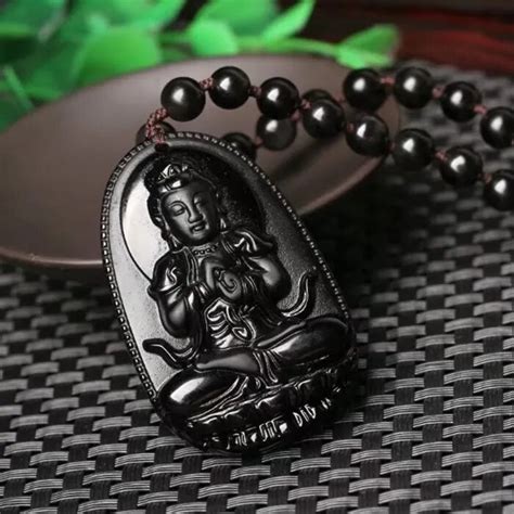 Big High Quality Natural Black Obsidian Carved Buddha Lucky Amulet