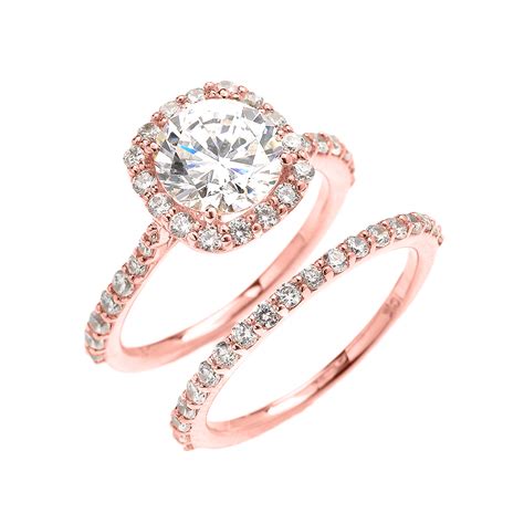 Beautiful Engagement Ring Dainty 3 Carat Halo Cz Ring Set In Rose Gold