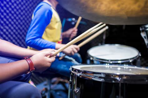 Happy Little Boy Playing Drums Stock Photos Pictures And Royalty Free
