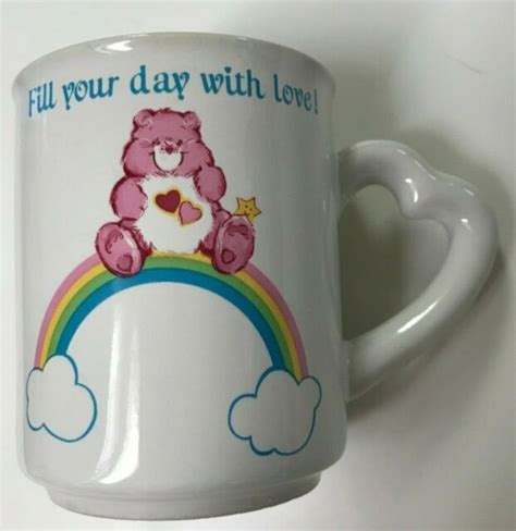 Vtg 80s Care Bears Mug Coffee Cup Rainbow Heart Handle Fill Your Day