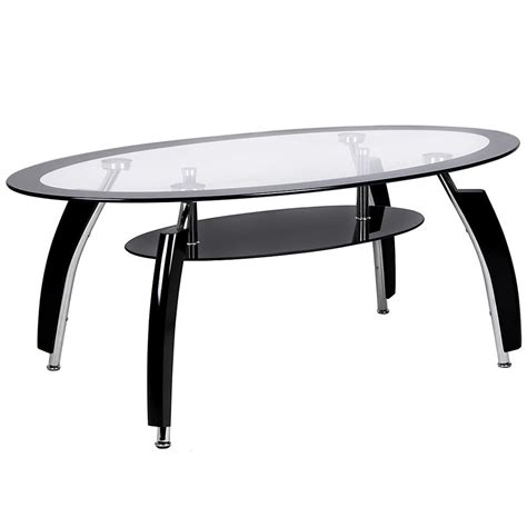Elena Oval Black And Clear Glass Coffee Table Glass Furniture