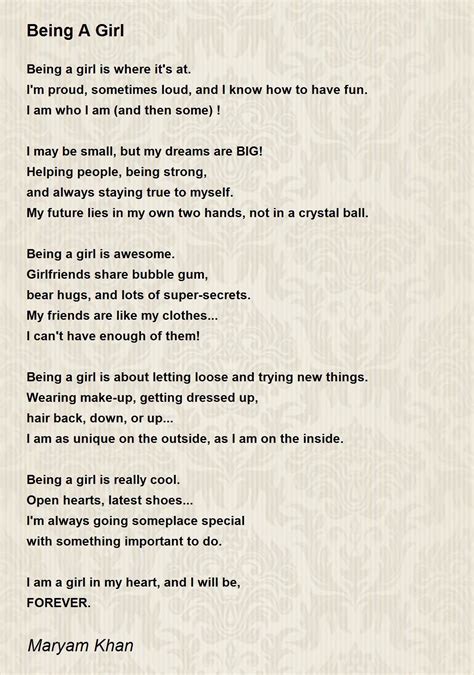Being A Girl Being A Girl Poem By Maryam Khan