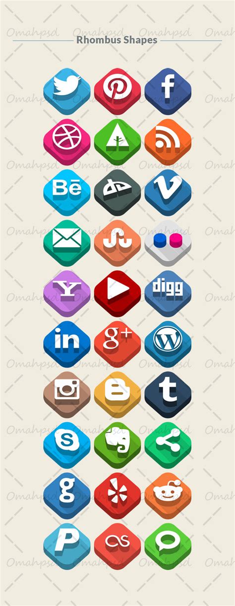 3d Social Media Icons 150 Flat Long Shadow Icon Set Omahpsd