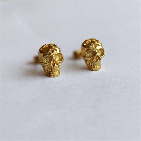 Gold Skull Stud Earrings Dainty Skull Studs 9ct Gold Unique Etsy Uk