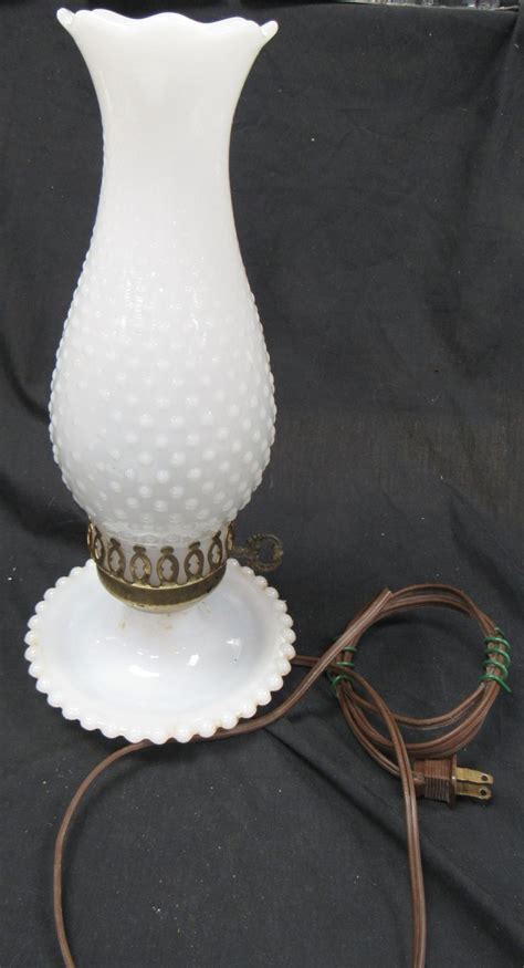 Sold Price Vintage White Milk Glass Hobnail Chimney Hurricane Lamp