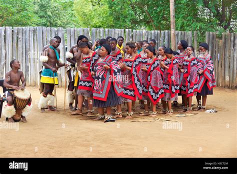 Troupe Traditionnelle Swazie Chantant Et Dansant Au Village Culturel De