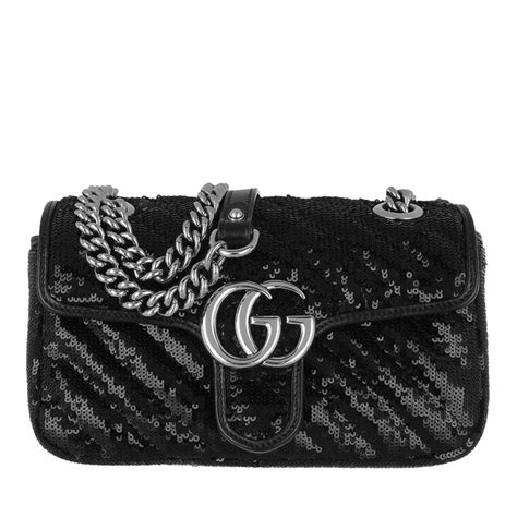 Gucci Gg Marmont Matelassé Crossbody Bag Sequin Black In Black