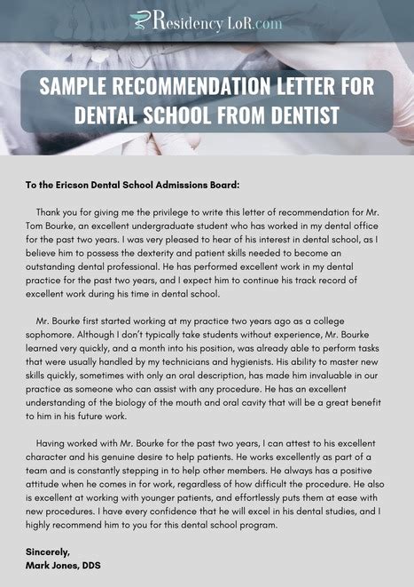 Sample Recommendation Letter For Dental School From Dentist Classles