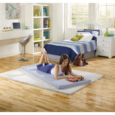 Twin mattresses aren't just great for dorm rooms. Simmons Siesta 3 in. Blue Twin-Size Memory Foam Roll-Up ...