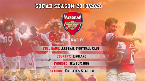 Arsenal Fc Squad Premier League 20192020 Football All Player Squad