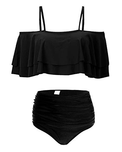 Tempt Me Women Black Two Piece High Waisted Bikini Set Swimsuit Tummy