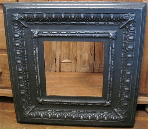 2x2 Framed Antique Ceiling Tin Tile Mirror. Black over raw ...