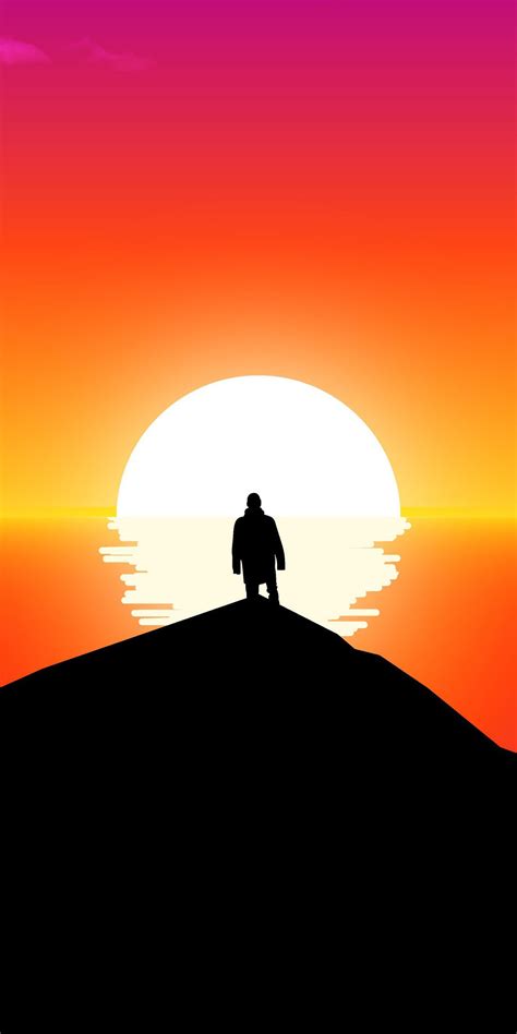 Into The Horizon Man Sunset Silhouette Hill Art 1080x2160