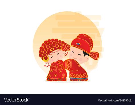 chinese wedding couple wedding cartoon royalty free vector