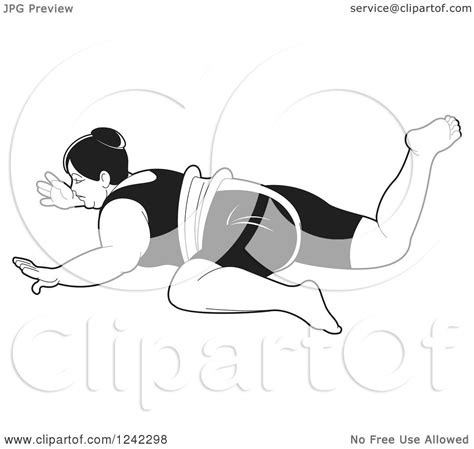 Clipart Of A Black And White Female Sumo Wrestler Royalty Free Vector