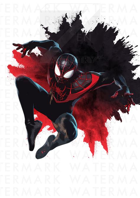 Marvel Spiderman Miles Morales Watercolour A4 Print Etsy