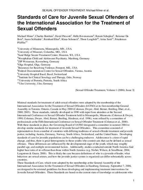 Pdf Standards Of Care For Juvenile Sexual Offenders Of The International Association For The