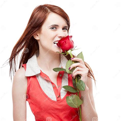 Girl Holding Red Rose Stock Image Image Of Isolated 43014697