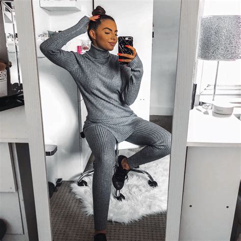 Rib Knit Roll Neck Loungewear Co ord Set Grey | Lounge wear, Co ord set