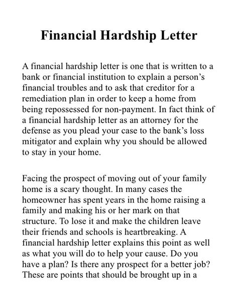 Financial Hardship Letter