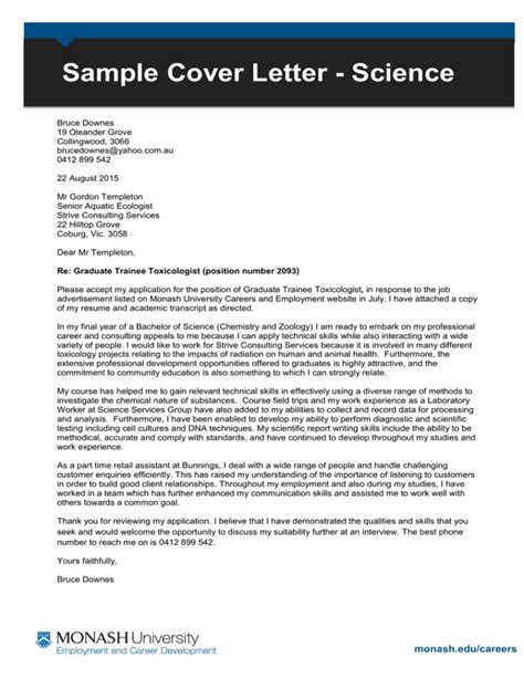 Sample Cover Letter Science