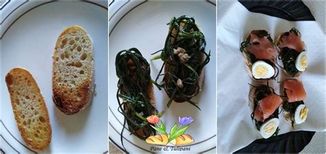 Crostini con uova di quaglia in camicia. Crostini con agretti e uova di quaglia - Pane & Tulipani