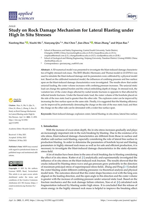 Pdf Study On Rock Damage Mechanism For Lateral Blasting Under High In