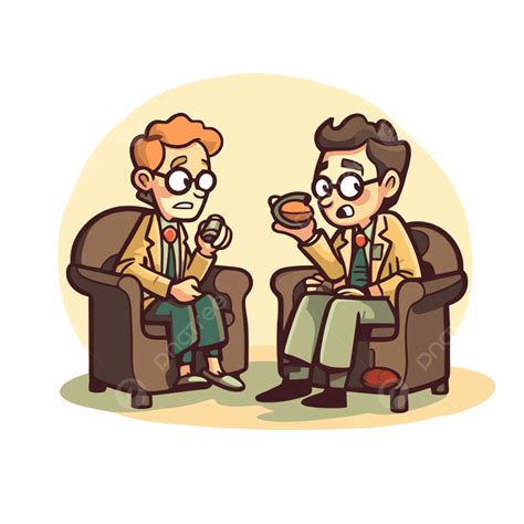 رجل يرتدي نظارة يجلس يتحدث مع صديقه على كرسي المتجه المقابلات ملصق