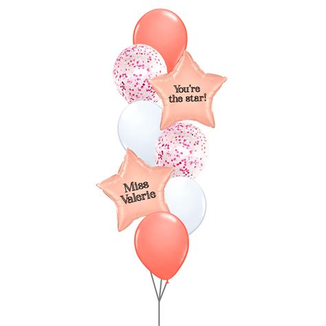 Teachers Day Balloon Bouquet Pink Custom Text On Star Foil Balloons