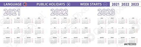 Simple Calendar Template In Norwegian For 2021 2022 2023 Years