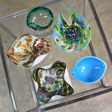 Set 5 Pieces Italian Murano Glass Dishes Avem Tutti Frutti And Others