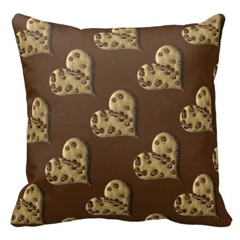 Brown Chocolate Chip Cookie Hearts Throw Pillow Throw