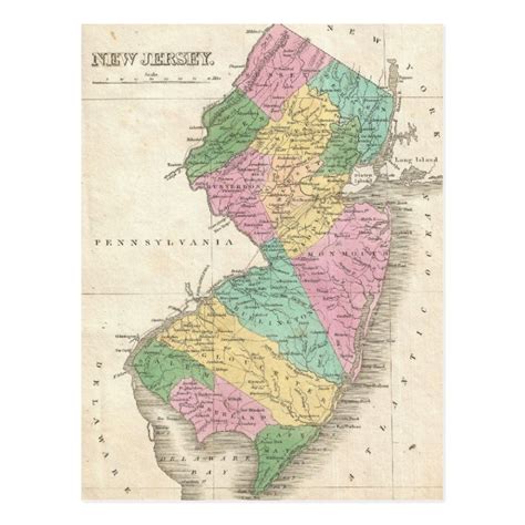 Vintage Map Of New Jersey 1827 Postcard