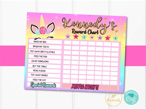 Printable Reward Chart Unicorn Fillable Editable Girl Reward Etsy