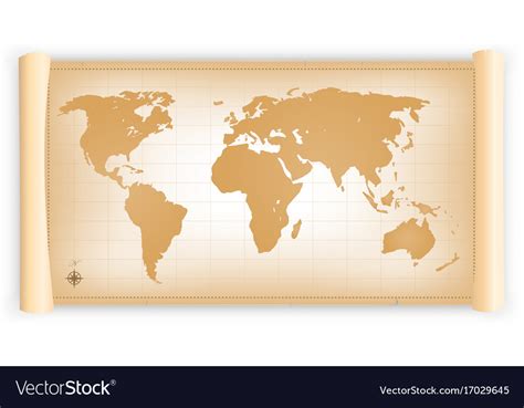 Vintage World Map On Parchment Scroll Royalty Free Vector