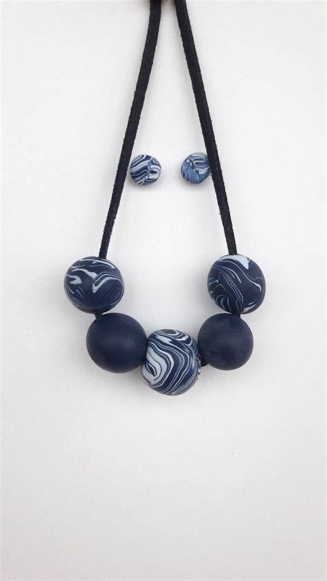 Navy Blue Beaded Necklace Set For Woman Big Beads Long Necklace From