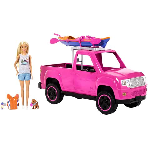 The most common barbie pink car material is cotton. Barbie Camping Fun Doll, Pink Truck and Sea Kayak ...