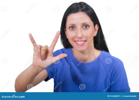 Smiling Deaf Woman Using Sign Language Stock Image Image Of Disabled