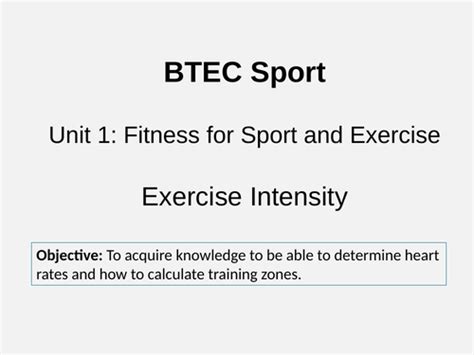 Btec Sport Unit 1 Exercise Intensity Teaching Resources