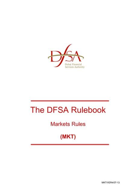 Dubai Financial Services Authority Dfsa Markets Rules Mkt Pdf