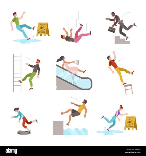 Falling People Fall Down Stairs Slipping Wet Staircase Stumbling Man